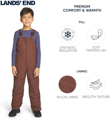 Lands' End Unisex Kids Squall Waterproof Adjustable Insulated Iron Knee Snow Bib Overalls