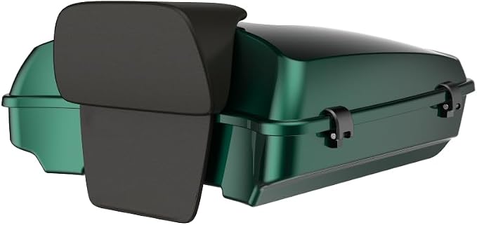 Advanblack 2024 Road Glide Razor Tour Trunk Pack Compatible with Road King FLHR Street Glide FLHX Road Electra Glide 2014-2025 Mounting Rack, Backrest & Stitching Liners (Alpine Green)