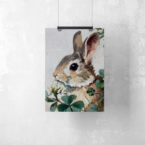 JDBeehpy Oil Painting Art Animal (Unframed, Canvas Only) Wall Decoration Rabbits Alfalfa Plants Printed Posters Farmhouses Rural Cottages Living Rooms Gifts for Her or Him 16x24inch(40x60cm)