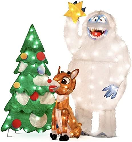 5 pc Pre Lit Rudolph The Red Nosed Reindeer Bumble Tree Hermey and Yukon Cornelius Outdoor Christmas Tinsel Display Yard