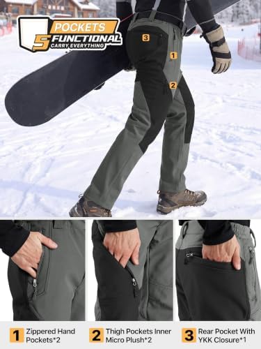 FREE SOLDIER Men's Fleece Lined Pants Softshell Snow Ski Pants