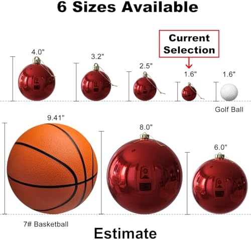 Rose Red 1.6" Small Christmas Balls Christmas Tree Decoration Ornaments Shatterproof Hanging Balls for Birthday Halloween Holiday Wedding Decorations Set of 18pcs