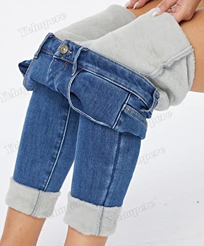 Yehopere Women's Winter Fleece Lined Jeans Slim Fit Warm Skinny High Waist Denim Jean