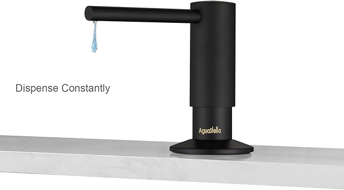 AguaStella ASF026MB Built in Soap Dispenser for Kitchen Sink Matte Black with Soap Bottle Countertop Pump