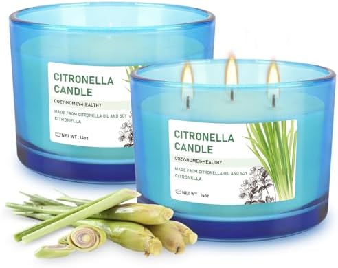 2x14oz Large 3-Wick Outdoor Indoor Citronella Candles