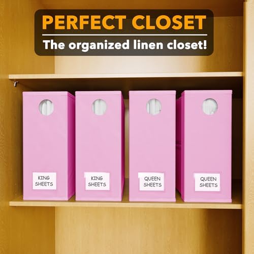 SpaceAid 4 Pack Bed Sheet Organizers and Storage, Foldable Sheet Organizer for Linen Closet, Sheets Set Folder Keeper with Window XL (Queen & King Size) Bedding Container (Pink, 4 Pack)