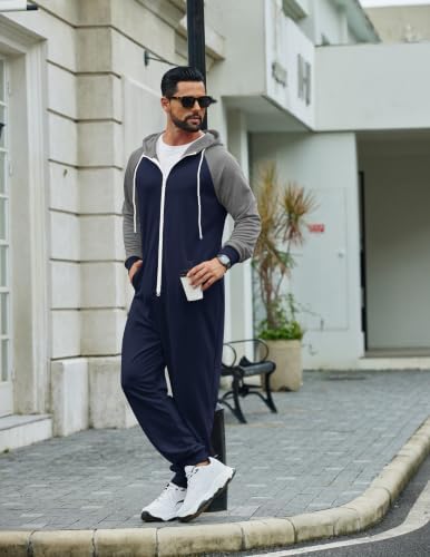 COOFANDY Mens Jumpsuit Onesie Hooded Full Zip One Piece Jogging Tracksuit