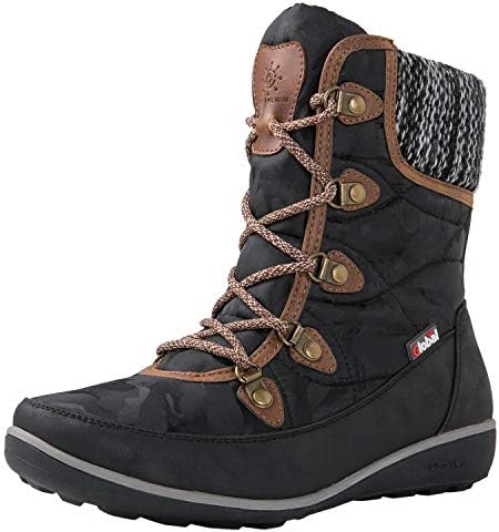 GLOBALWIN Women's Snow Boots Waterproof Mid-Calf Winter Boots for Women with Quilted Knit Panels, Warm Fleece Lining, and Non-Slip Insulated Outdoor Sole