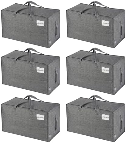 VENO 6 Pack Extra Large Heavy Duty Moving Bags with Wide Opening & Reinforced Handles, Reusable Storage Tote Bags with Strong Zippers for Clothes, College Dorm Essentials & Moving Supplies