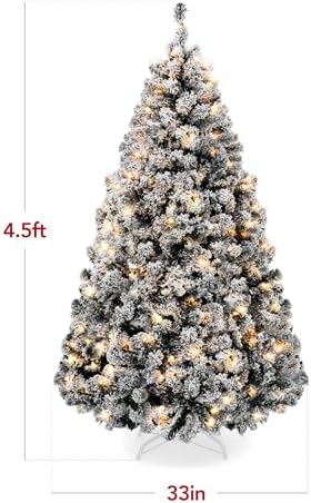 Best Choice Products Pre-Lit Black Christmas Tree, 4.5ft Artificial Flocked Full Fir Tree, Holiday Decoration w/ 200 Lights, 400 Branch Tips