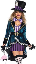 Leg Avenue Mad Hatter Costume with Dress, Jacket, Belt, Bow, Hat
