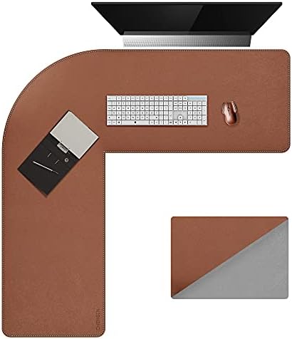 Chihein L-Shaped PU Leather Desk Pad (45.3” + 57.1”) x 15.7” (Brown/Gray)