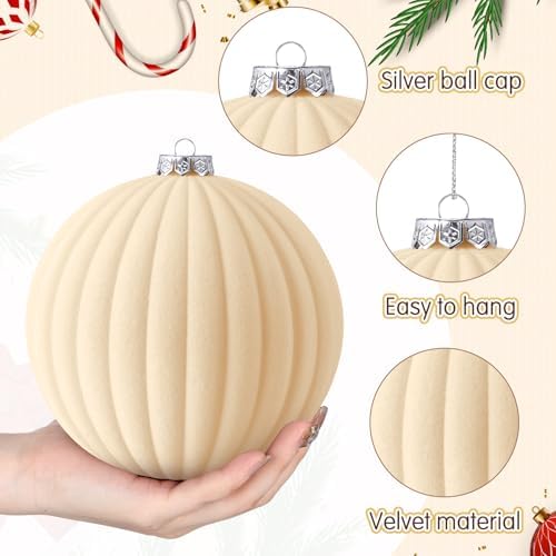 Syhood 4 Pcs 6 Inch Velvet Christmas Balls Large Ornaments, Cream