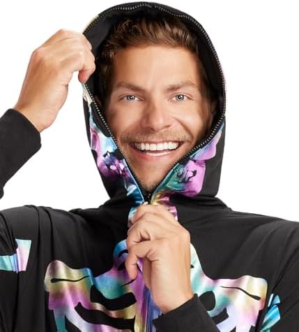 Tipsy Elves Men's Halloween Skeleton Costume Hooded Jumpsuit Adult Onesie