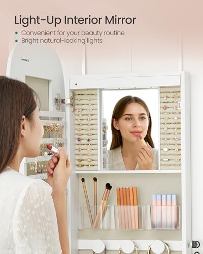 SONGMICS Jewelry Organizer, LED Jewelry Cabinet, Wall/Door Mounted