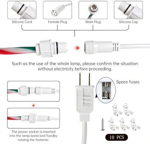 Christmas Candy Cane Lights, 33ft White & Red & Geeen Christmas Rope Lights