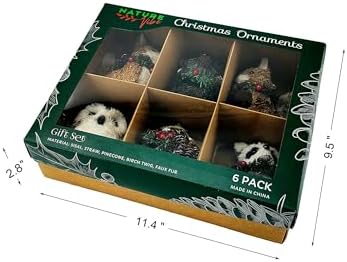 naturevibe Sisal Woodland Animals Christmas Tree Ornaments 6 Pcs Gift Pack