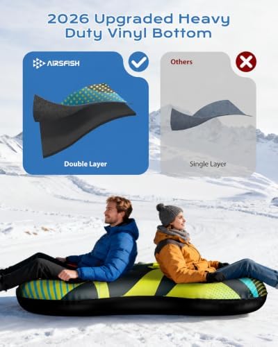 69 inch 2 Seats Snow Tube Inflatable with Towable Leash 450 lbs Capacity