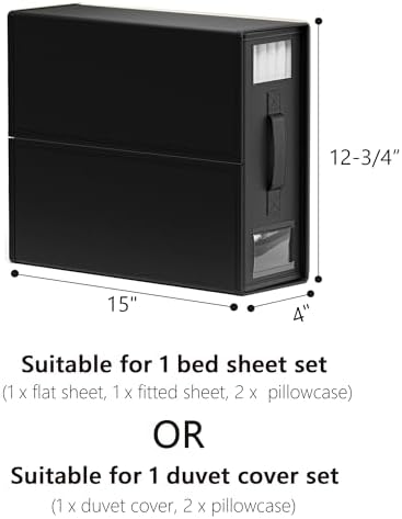 SheetCube Bed Sheet Organizers and Storage 6 Pack, Foldable Linen Closet Organizer with Window and Label, Bedding Folder Storage Box Container for Blanket, Duvet Cover Set, Bed Sheet Set - Black