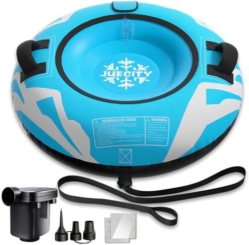 Snow Tube for Sledding Heavy Duty, Inflatable Snow Sled Innertube with Air Pump & Premium Canvas Cover for Kids Adult with Thickened Bottom, Towable Rope – Winter Fun for Boys Girls