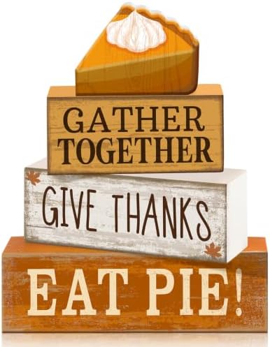 Moucuny 4 Pcs Fall Coffee Table Decor Wooden Pie Topper Thanksgiving