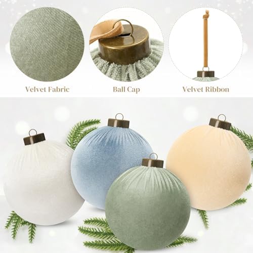 Liliful 12 Pcs Extra Large Velvet Christmas Balls Velvet Ornaments for Christmas Tree Flocked Shatterproof Xmas Tree Balls Bulk for Holiday Party Xmas Trees Hanging Decorations(4 Inch,Morandi)