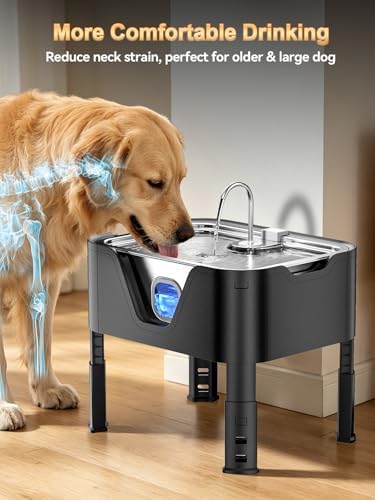 4.2Gal Dog Water Fountain for Large Dogs, 16L Stainless Steel Large Dog Fountain Water Bowl with Deeper & Wider Drinking Tray, Automatic Pet Water Dispenser with Visible Window (with Adjustable Stand)