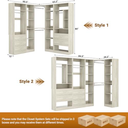 Besiost Corner Closet System with 5 Drawers, Closet Organizer Systems