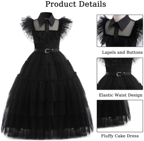 Long Black Gothic Dress Kids Girls Halloween Family Costume with Accessory