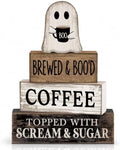 Lineshading 4 Pcs Halloween Ghost Blocks, Wooden Coffee Farmhouse Decor