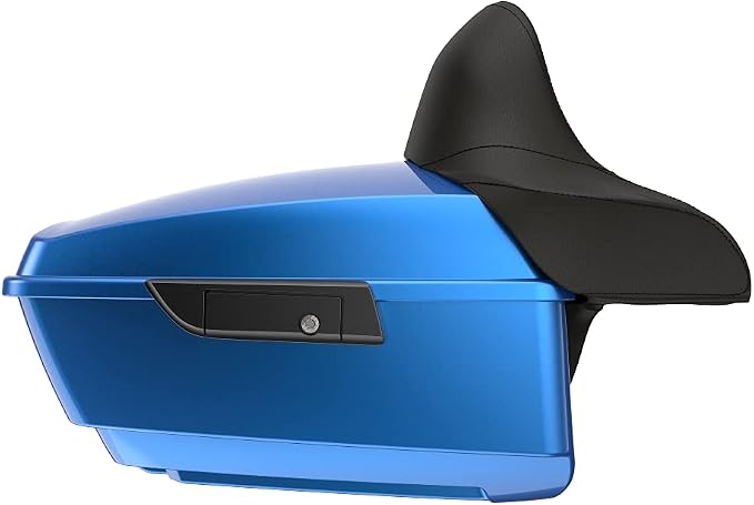 Advanblack Road Glide Tour Trunk Pack Electric Blue King Tour Trunk Pack Luggage +Wrap-Around Backrest Pad for '97-'25 Harley Touring Road King Street Glide Electra Glide CVO Models