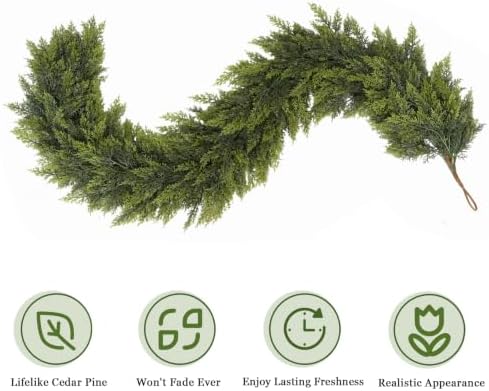 6 Ft 2 Pcs Christmas Garland, Realistic Cedar Garland