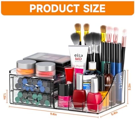 Acrylic Small Makeup Organizer with Drawers,Clear Skincare Organizer for Vanity,Dresser,Bathroom Countertop,Cute Cosmetic Organizer for Lip Gloss,Makeup Brush,Beauty,Skin Care and Cosmetic Storage