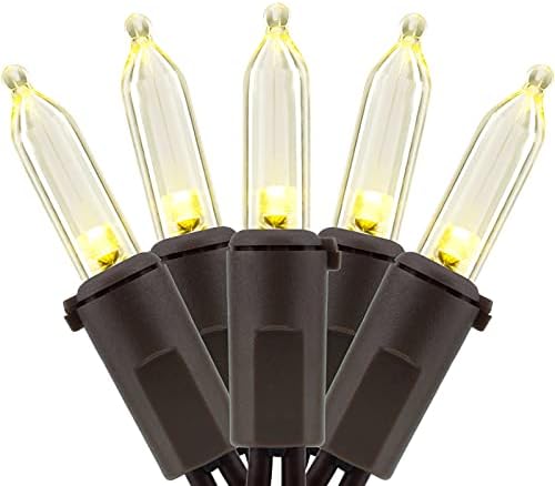 YULETIME 200 Warm White LED Christmas Lights, 66 ft Brown Wire String Light