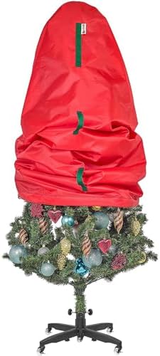 Upright Christmas Tree Storage Bag - Fits 7 Ft Artificial Xmas & Topiary Tree, Vertical Holiday Cover, Durable, Dustproof & Easy-Use Xmas Storage, Red