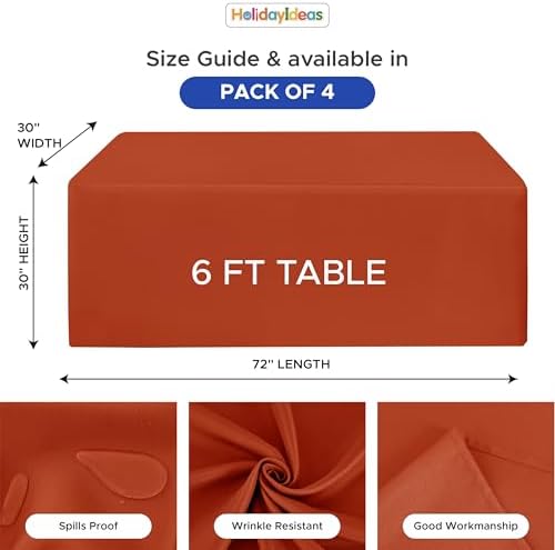 HolidayIdeas 4-Pack 6ft Rust Fitted Tablecloth for Fall Festival
