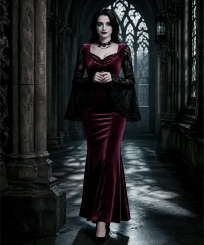 Halloween Gothic Mermaid Dress for Women Witch Vampire Costume