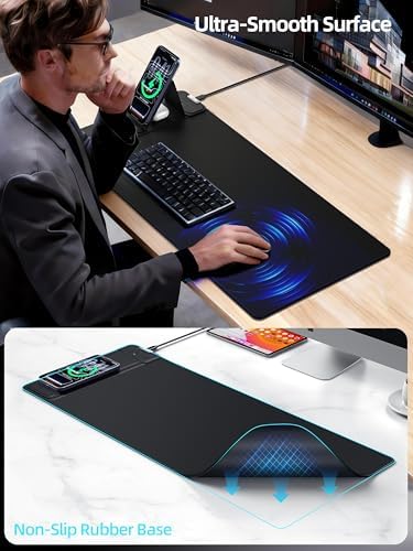 Mouse Pad with Magnetic Wireless Charging & Adjustable Phone Stand
