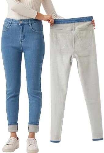 Yehopere Women's Winter Fleece Lined Jeans Slim Fit Warm Skinny High Waist Denim Jean
