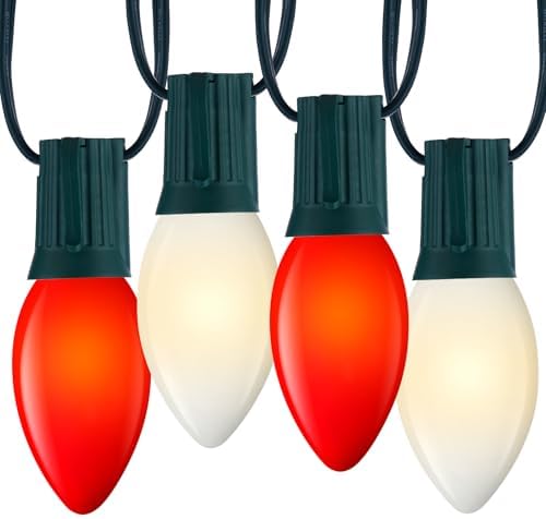Minetom C9 Outdoor Christmas Lights, 50FT Vintage Red White String Lights