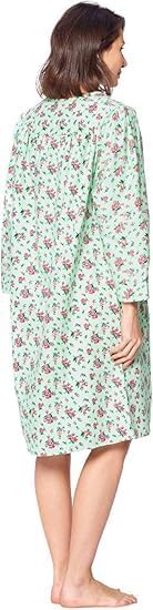 Casual Nights Women's Floral Snap Front Flannel Duster Long Sleeve Lounger Dress