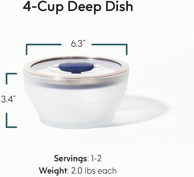 Anyday 4-Cup Microwave Cookware Glass Container with Lid (Blueberry) | Plastic-Free Deep Food Storage, Stackable Airtight Steamer, Vented Lid, Microwave-Safe Reheating, Steaming Vegetables & Rice