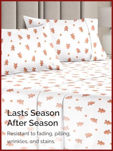 Christmas Sheet Set, Gingerbread Man, Holiday Xmas Bedding Set - King Size