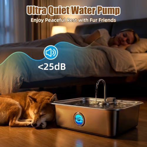 Casfuy ZT-80 Ultra-Large Quiet Stainless Steel Dog Water Fountain, 4.75-gal
