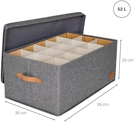 LOVE IT STORE IT Premium Storage Box for Christmas Baubles - Box for Fabric Christmas Tree Decorations - 30 Compartments, Tray Completely Removable - Grey - 58 x 36 x 25 cm