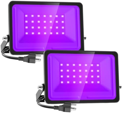 Onforu Purple Halloween Lights, 30W Dusk to Dawn Floodlight 2 Pack LED Flood Light Outdoor Decoration, Auto ON/Off Plug in Spot Light, IP65 Waterproof Uplighting Uplights for Party Garden