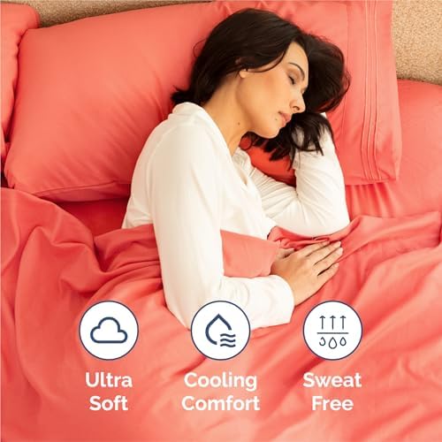 Split King Size 5 Piece Sheet Set - Breathable & Cooling Sheets - Coral