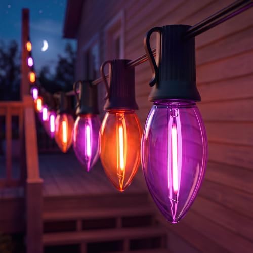 SUNSGNE 25FT C9 LED Halloween Lights Outdoor, 25 Orange and Purple Lights