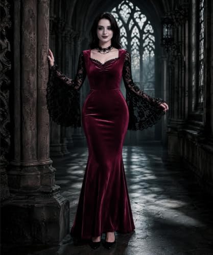 Halloween Gothic Mermaid Dress for Women Witch Vampire Costume