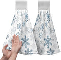 2 Pcs Blue Snowflake Winter Hanging Kitchen Towels Christmas Hand Towels with Hanging Loop Xmas Holiday Kitchen Tie Towel Dish Cloth Soft Absorbent Fingertip Bath Towel for Bathroom